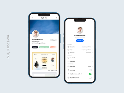 User Profile and Settings Page - DailyUI 007-008 dailyui design flat minimal settings ui user profile