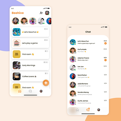 Beehive - Social App app design illustration mobile orange splash ui ux vector