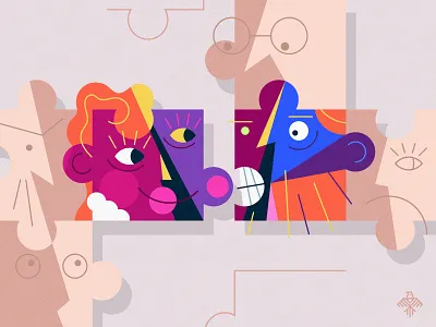Abstract Portraits Illustration, Puzzle Faces Digital Art branding cartoon character character design design faces flat flat design illustration logo nft nft art nft artist people puzzle vector