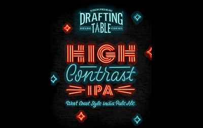 High Contrast IPA beer beer can beer packaging branding brewery drafting drafting table glow hand drawn hand lettering high contrast illustration ipa lettering neon neon lettering neon sign pale ale signage typography
