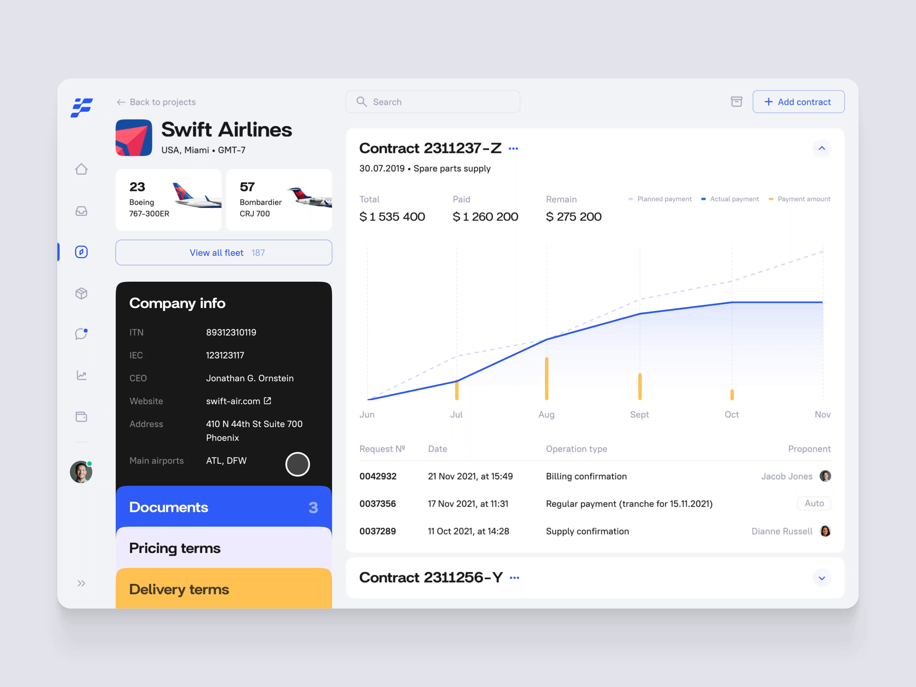 Example of Aviation supply app concept