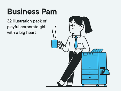 Take a break with Business Pam! break business coffee corporate drawing editorial hand drawn illustration illustration pack illustrator minimal office paper copier shirt startup tie vector