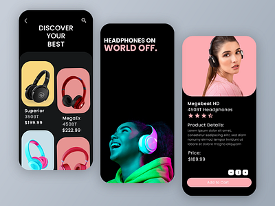 Headphone Ecommerce App app app design application clean design e commerce ecommerce gadget headphone illustration interface minimal mobile app mobile ui online shop online store popular shot product ui ui design