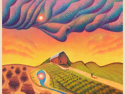 Album Cover Art - Haystacks album cover clouds cover art digital painting faces farm illustration