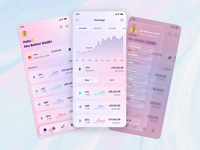 Crypto Wallet App app app design bitcoin concept crypto crypto app crypto exchange crypto wallet cryptocurrency cryptocurrency app design ethereum interface investment app mobile app mobile ui nft nft wallet ui ux