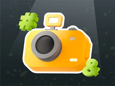 3d illustration camera lens for student school office emoji metal