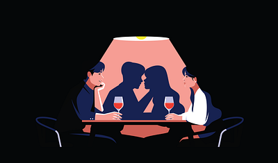 Shadows character colorful date design dinner girl illustration kiss love lovers man restaurant romantic shadow vector wine woman