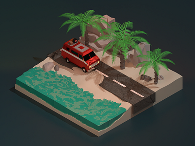 Beach 3d 3d artist 3d design 3dfree animation app beach branding design free graphic design hire illustration logo motion graphics travel ui usa van vanlife