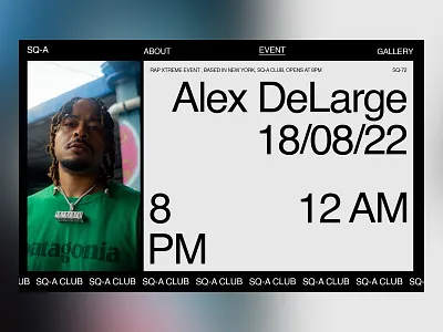 SQ-A Nightclub design header layout music rap typography ui ux web web design website