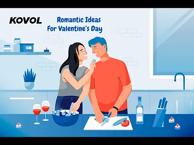 Couple cooking romantic dinner character color colorful couple cute day design dinner happy hug idea illustration love romantic together valentine valentines vector