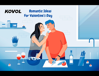 Couple cooking romantic dinner character color colorful couple cute day design dinner happy hug idea illustration love romantic together valentine valentines vector