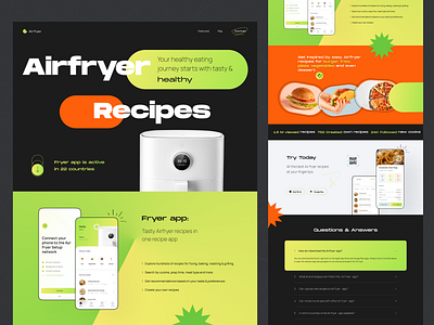 Air Fryer landing app color coock cooking design download faq food graphic design interface landing recipes registration ui ui design user ux web web design website design