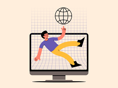 Metaverse is coming design flat illustration levitation man metaverse monitor online vector