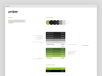 Juniper Styleguide 8pt system branding buttons colors components dashboard data visualization design system grid input styleguide typography ui