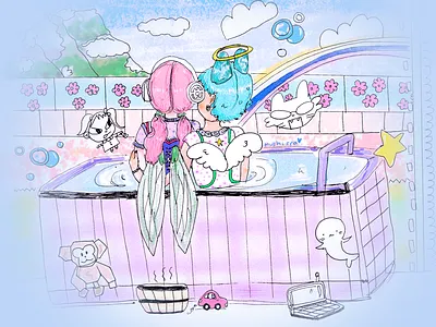 angel's bath alt bath house illustration soft