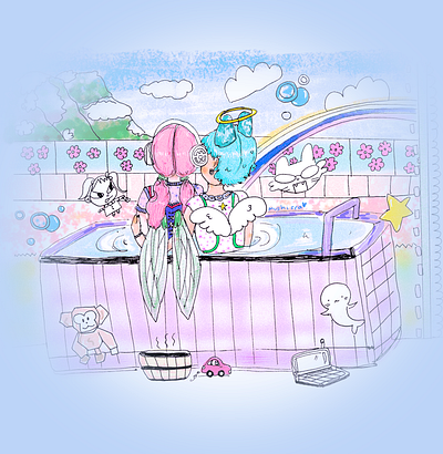 angel's bath alt bath house illustration soft