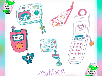 Flash tattoo angel blue cellphone designs flash tattoo gadgets handpoke illustration retro tattoo tattoo designs technologies vintage