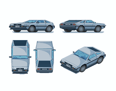 DeLorean DMC-12 8bit back to the future car delorean dmc 12 illustration pixel pixelart retro
