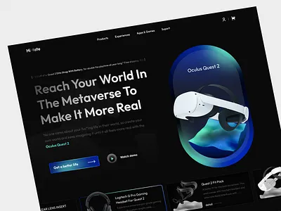HiMate - VR Landing Page ar artificial intelligence augmented reality feature footer game gamer gradient graphic design hero section home page landing page meta play product technology uidesign videogame virtual reality virtualreality