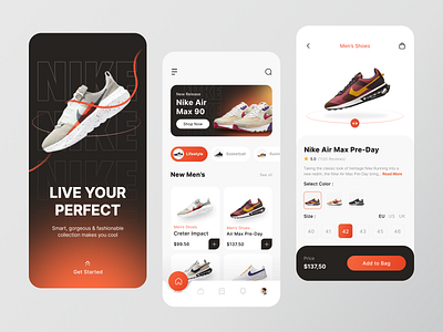 NWS - Mobile App Exploration cart commerce design detail screen e commerce ecommerce flutter home screen mobile mobile app nike online store product shoes shop shopify shopping splash screen store ui