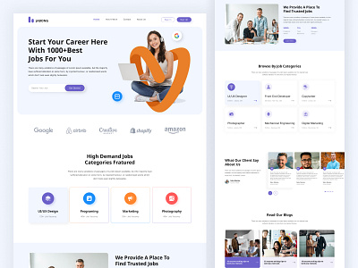 Job website landing page clean website design graphic design icon job website job website marketing page landing page logo marketing page minimal one pager ui uiux ux web web design website