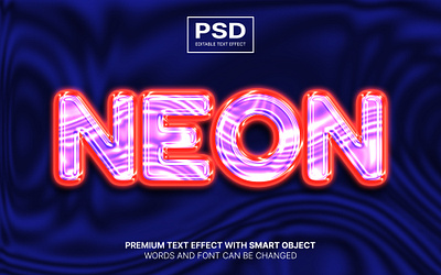 Neon Psd editable text effect colorfull cute editable text effect lettering modern font neon orange psd typhography