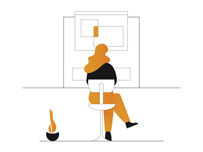 Working vibe flat girl illustration line illustration orange ui working