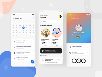 Meeting scheduler app 3d animation app branding calendar call design graphic design icon illustration list logo meeting messages motion graphics schedule ui ui8 ux vector