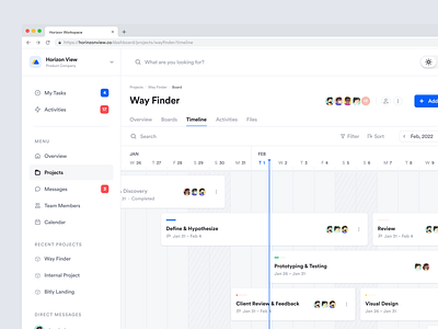 Project Management Dashboard — Project Timeline analytics app calendar clean dashboard design interface project management roadmap saas side bar task task app task management timeline ui ui design ux web web app