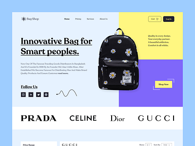 Bag Shop Website - Hero Header bag bag shop brand clean e commerce e commerce shop home page landing page luck age luggage modern online online shoping sakib shop store store design ui web website