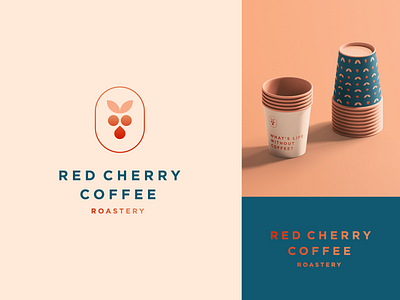 Red cherry coffee roastery bean branding cafe clever coffee drop elegant gradient illustration leaf logo luxury mark minimal nature organic packaging pattern plant roast