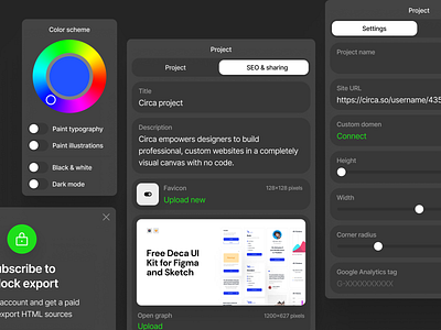 Project Settings builder color color scheme constructor global interface settings subscribe ui website
