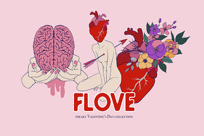 Freaky Valentine’s Day collection anatomical heart cartoon illustrations flat illustrations freaky love fucking love graphic design logo love illustrations valentines day