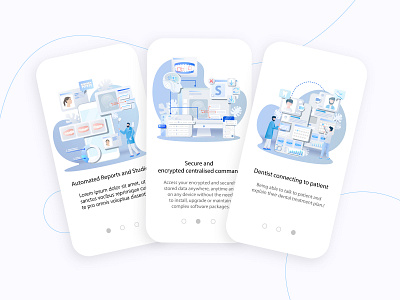 Dental App Onboarding Illustrations ai app dental design flat health illustration interface medicine mobile mobile app onboarding ui uiux vector welcome page
