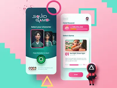 'Squid Game' mobile game UI concept figma mobile app mobile game netflix sinthai sinthaistudio squid game ui