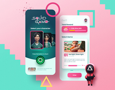 'Squid Game' mobile game UI concept figma mobile app mobile game netflix sinthai sinthaistudio squid game ui