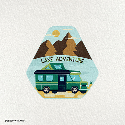 Lake Adventure | Badge Design with Textures adventure astute graphics badge badge design camping design emblem graphic design illustration lake logo mountain phantasm rv texture textured trailer vector vintage