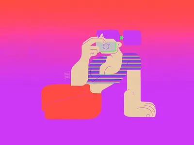 Girl taking pictures arms camera design drawing girl illustration photographs pink red sketch striped t shirt young woman