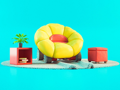 Robotic Living 3d 3d art 3d illustration abstract colorful couch design digitalart illustration living room robotic robotic living