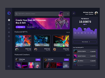 NFT Marketplace Dashboard Design 3d blochchain blockchain buy nft crypto cryptoart cryptocurrency defi design futuristic holographic meta metaverse nft opensea trends trends 2022 trendy ui unlikeothers