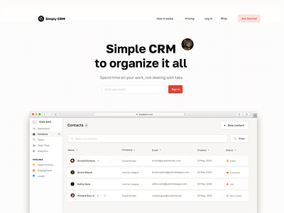 Landing intro crm page product design sales ui website