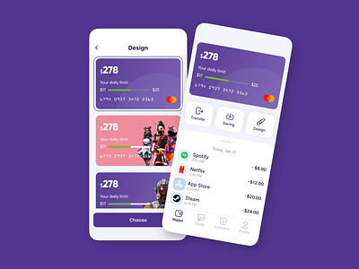 Custom card design for the financial app animation app app design creditcard design equal finance ios kids minimal minimal card mobile mobile app product design purple ui uiux user interface ux ux design