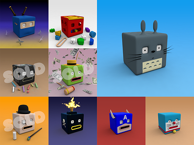 Distressed Cube: Batch 1 selection 06 3d animation anime bomb c4d chalk character design characters design cinema 4d clockwork orange design doraemon illustration manga ninja the mask totoro