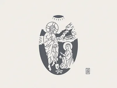 Christ the Gardener of the Soul art bible catholic catholic art christian digital eastern orthodox etching garden gardener iconography illustration jesus jesus christ linework mary magdalene photoshop tattoo art tattoo design tattoo illustration
