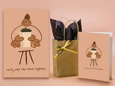 Really ties the room together card character design greeting card housewarming illustration pink plant