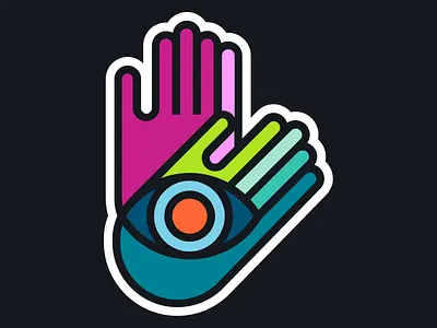 Multicolored hands and eye branding graphic design illustration logo