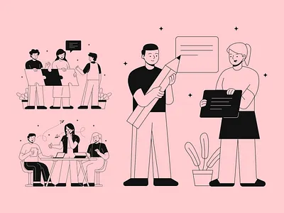 Teams Illustrations 👩‍💻👨‍💻🤝 collaboration colorful design illustration kapustin linear office outline project resources set team team work teammates vector work