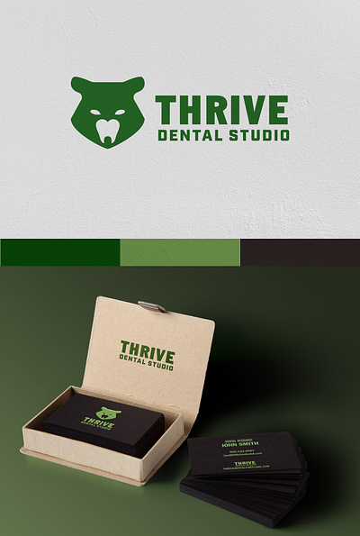 Thrive Dental Studio bear branding dental dentist design doctor green hipster identity illustration logo medical oregon portland tooth vector