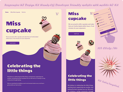 Miss Cupcake Responsive Website UI Kit 2022 trend app design app mockup branding design graphic design interaction design it services logo mobile app design mobile friendly website mobile kit mockup shot responsive website sales target ui ui kit ui ux design template uiux ux design