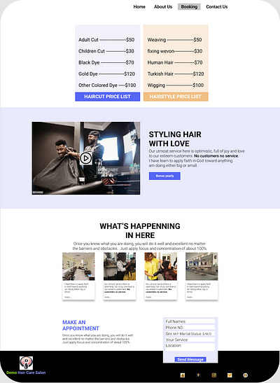 Booking page